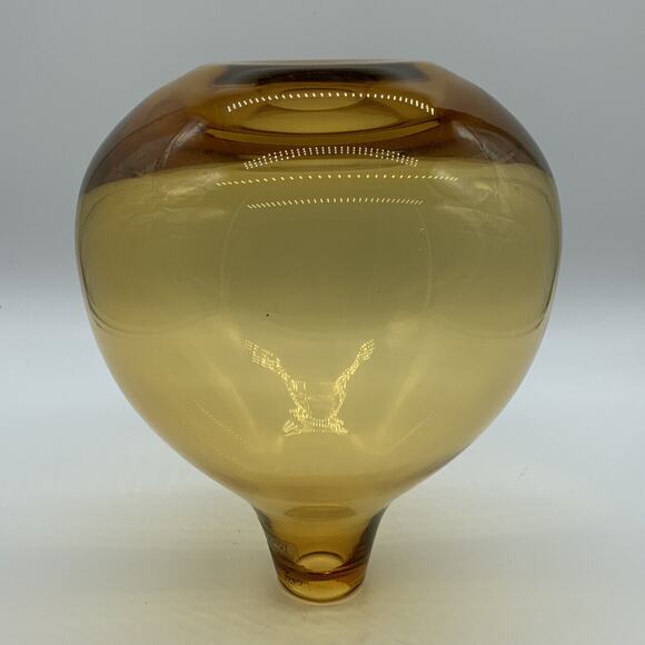 Krosno Poland Handmade Hand Blown Amber Vase Art Glass Vintage - Picture 4 of 6